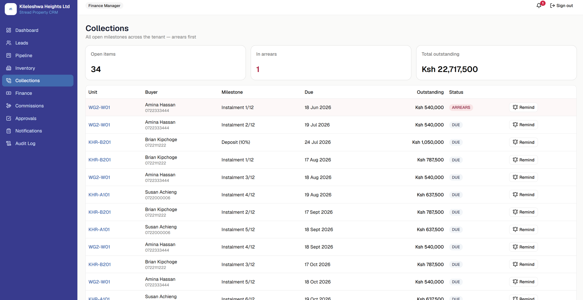 CRM Collections — arrears first