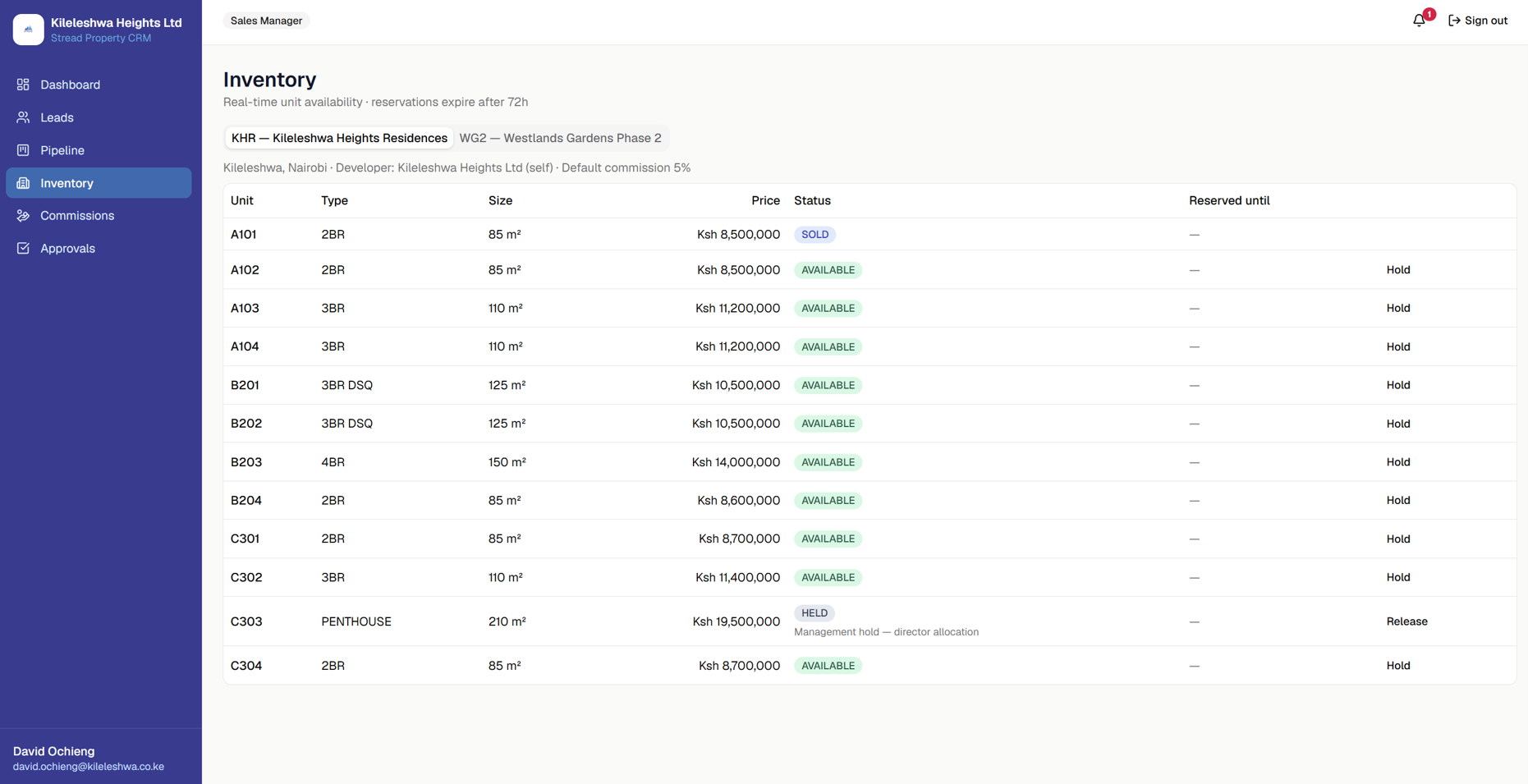 CRM Inventory — real-time unit availability