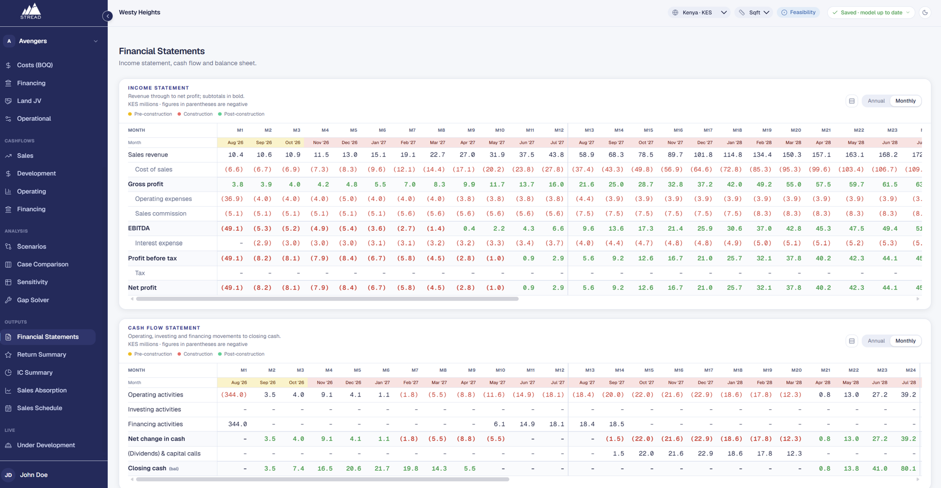 Pencil Financial Statements — Income Statement and Cash Flow