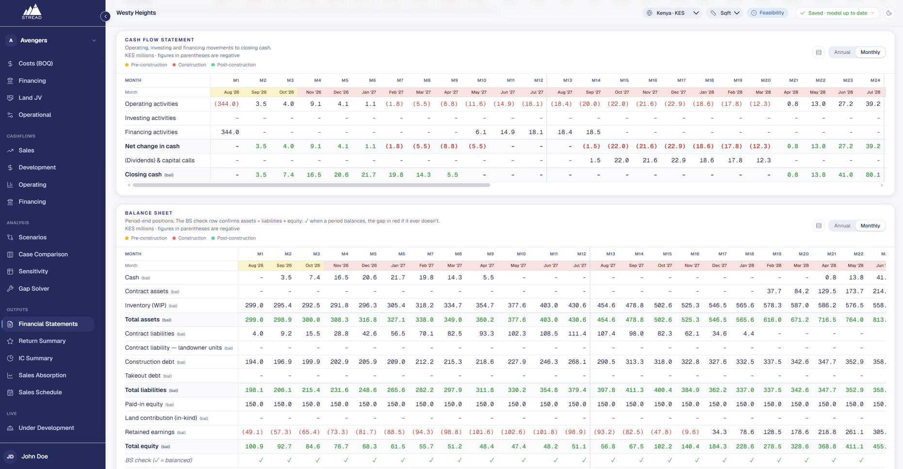 Pencil Financial Statements — Cash Flow and Balance Sheet